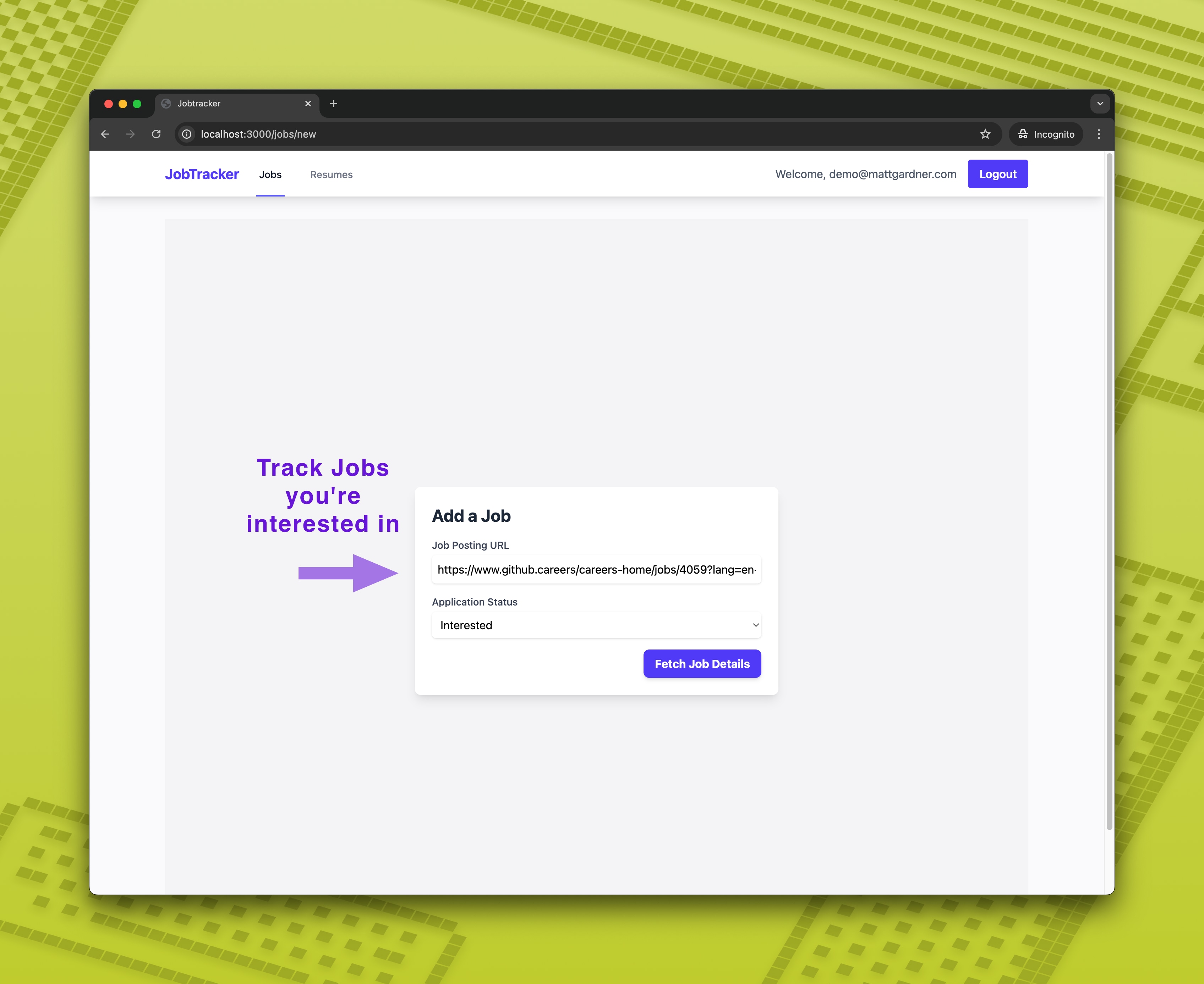 Job Tracker Dashboard Screenshot
